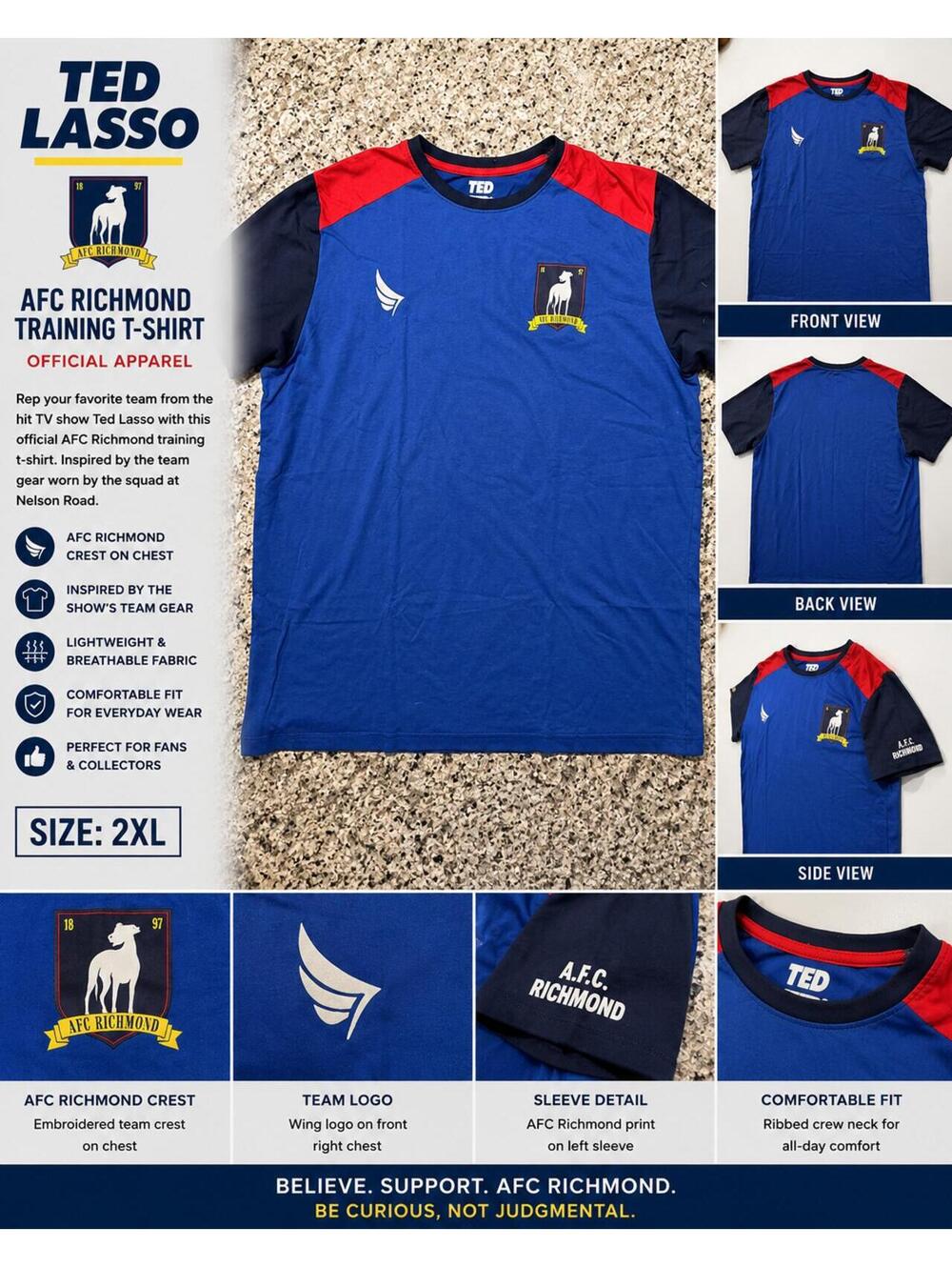 Ted Lasso AFC Richmond Training Shirt Men’s 2XL Official Warner Bros TV Series